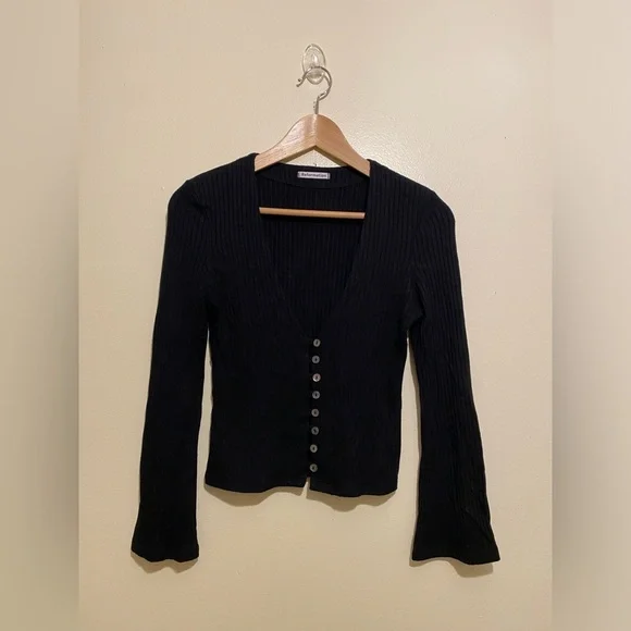 Reformation Gellar Black Ribbed Knit Top. Size S - Picture 3 of 8